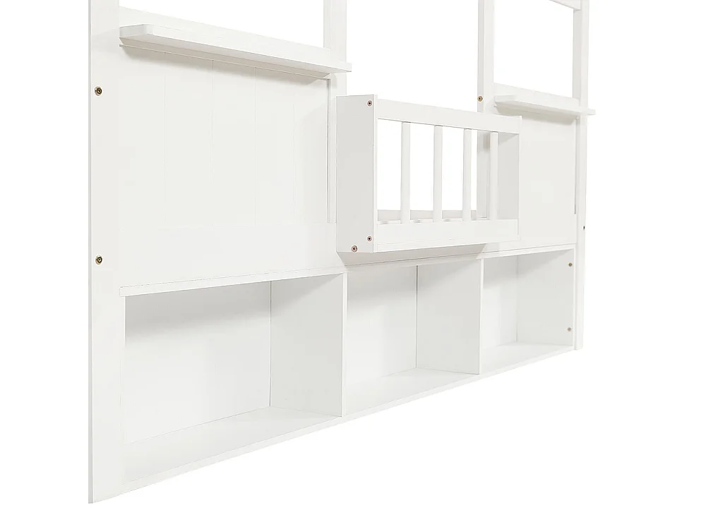 Lit mezzanine pour enfant 90 x 200 cm, au design raffiné en forme de maison, avec une étagère, blanc
