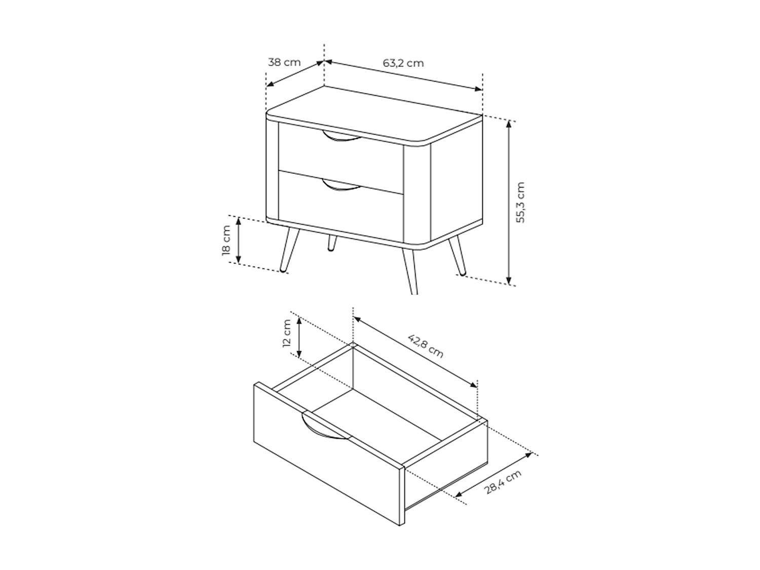 Nachttisch mit 2 Schubladen – 63 cm – Dunin-Eiche – VERIS
