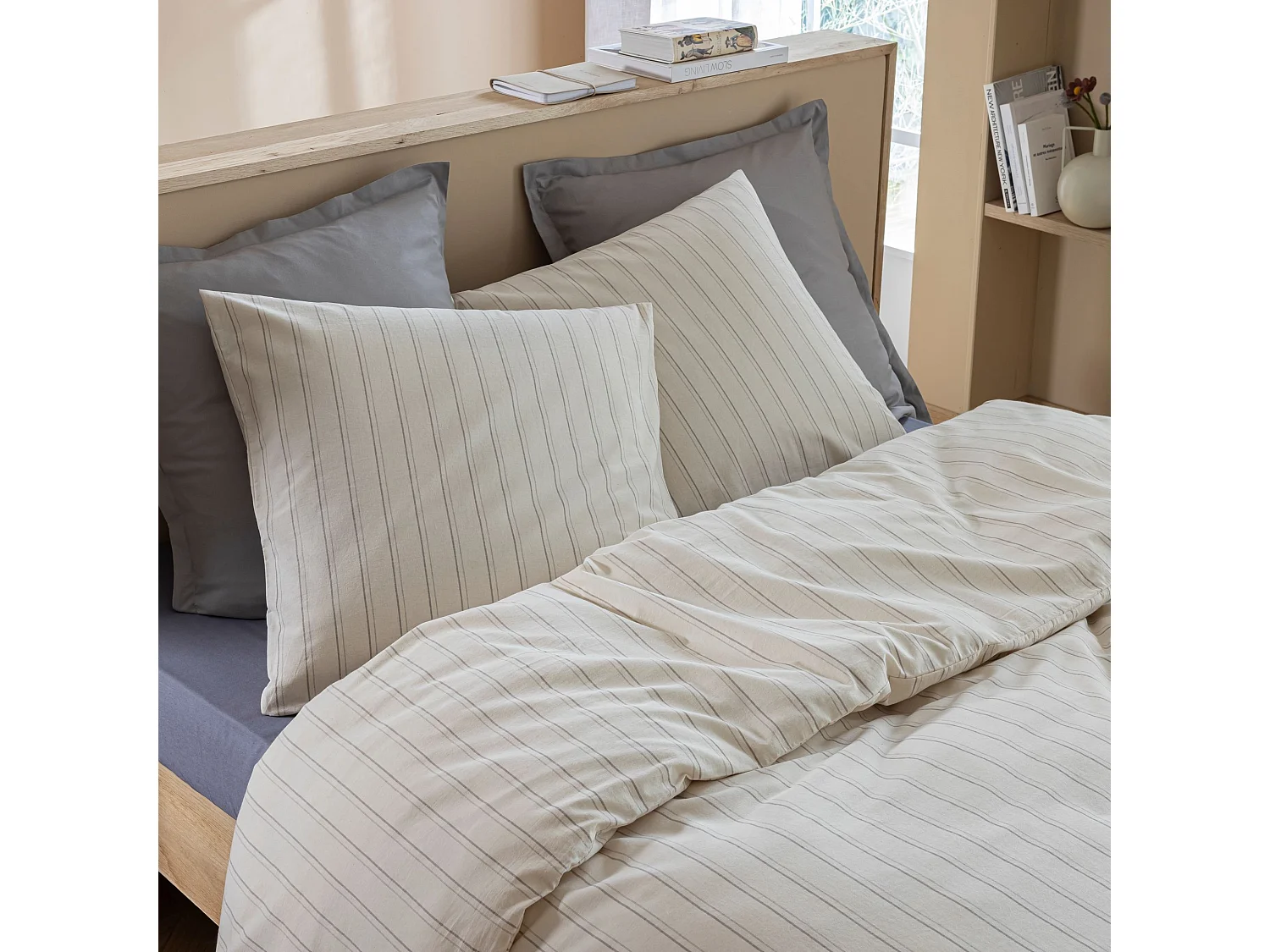 Parure de lit 240x220  coton rayure blanc Terre de Nuit Alba - Alba