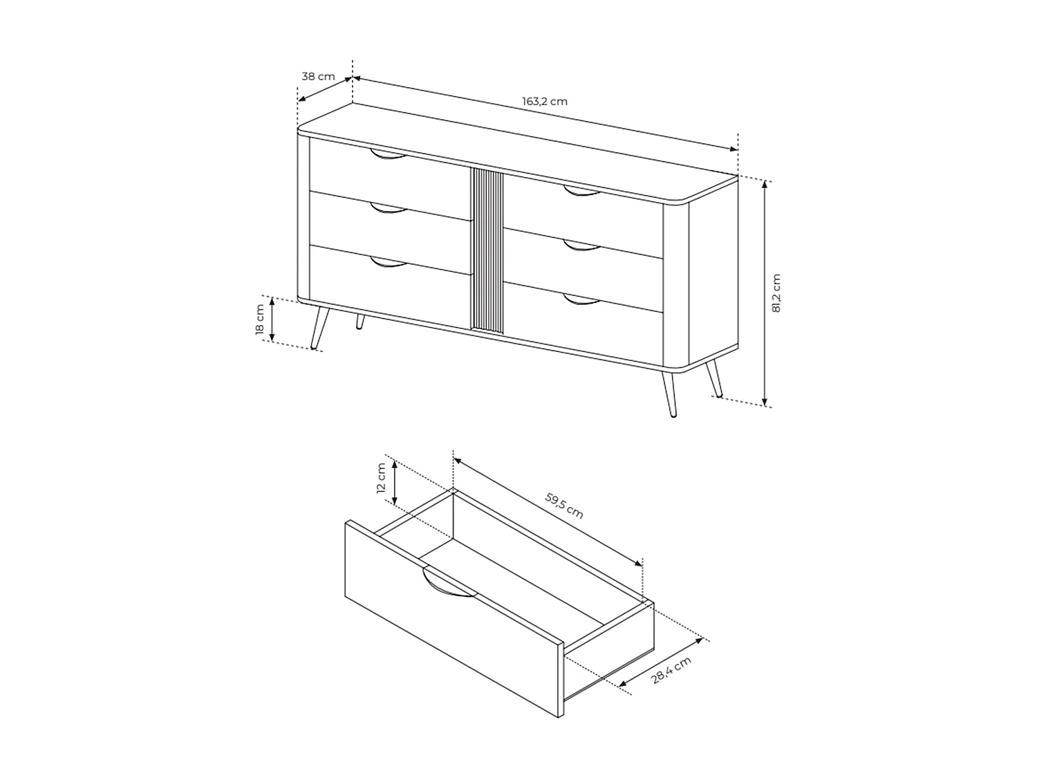 Kommode mit sechs Schubladen, Dunin-Eiche, 163 cm - VERIS