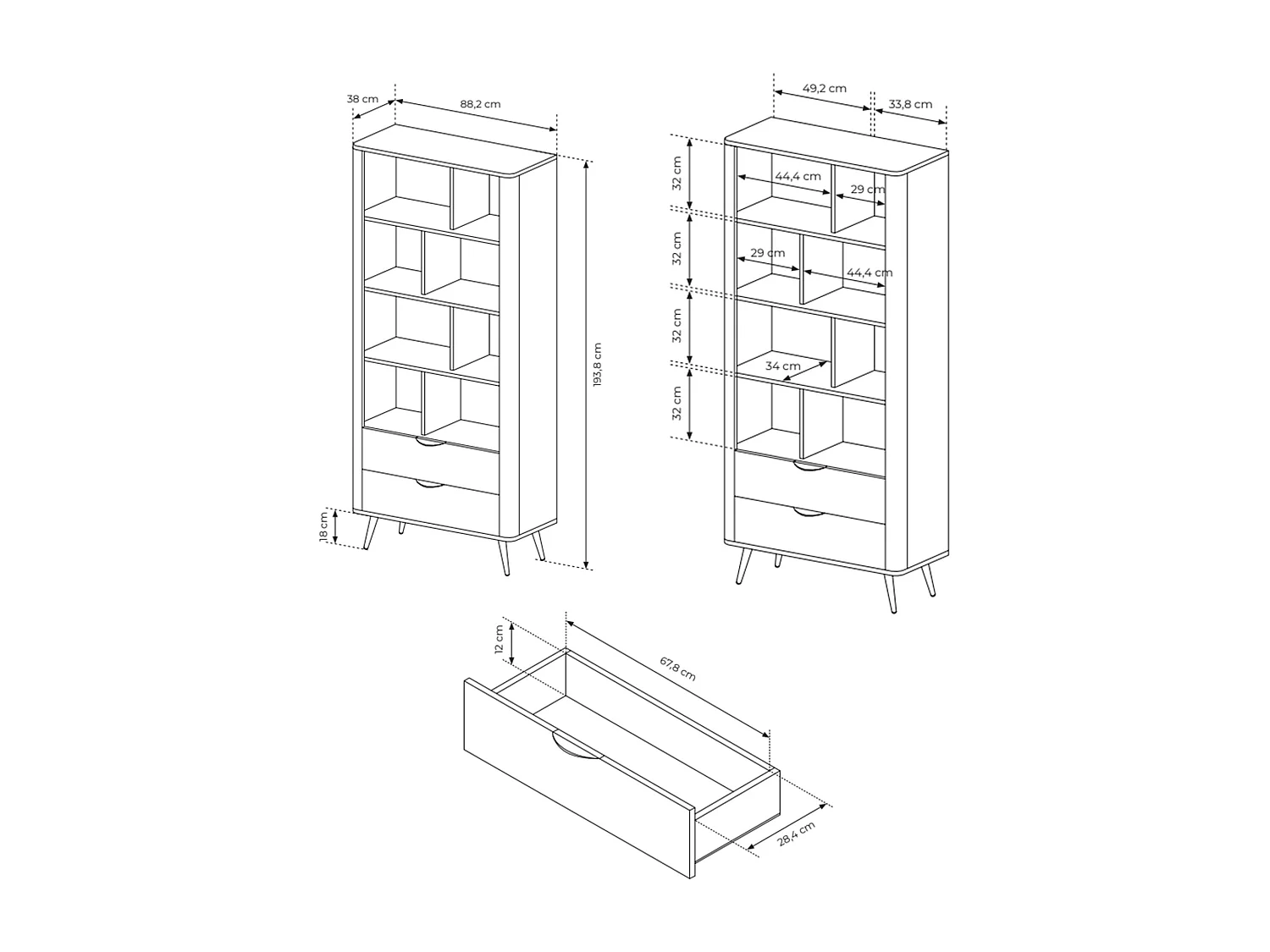 Standregal mit 2 Schubladen - Dunin-Eiche - 88 cm - VERIS