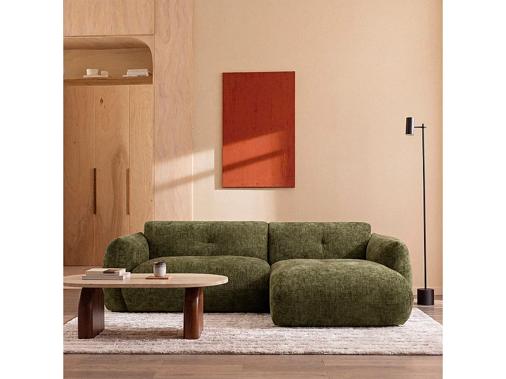 Bocca - Canapé d'angle droit 4 places en tissu à dossier capitonné - Vert olive