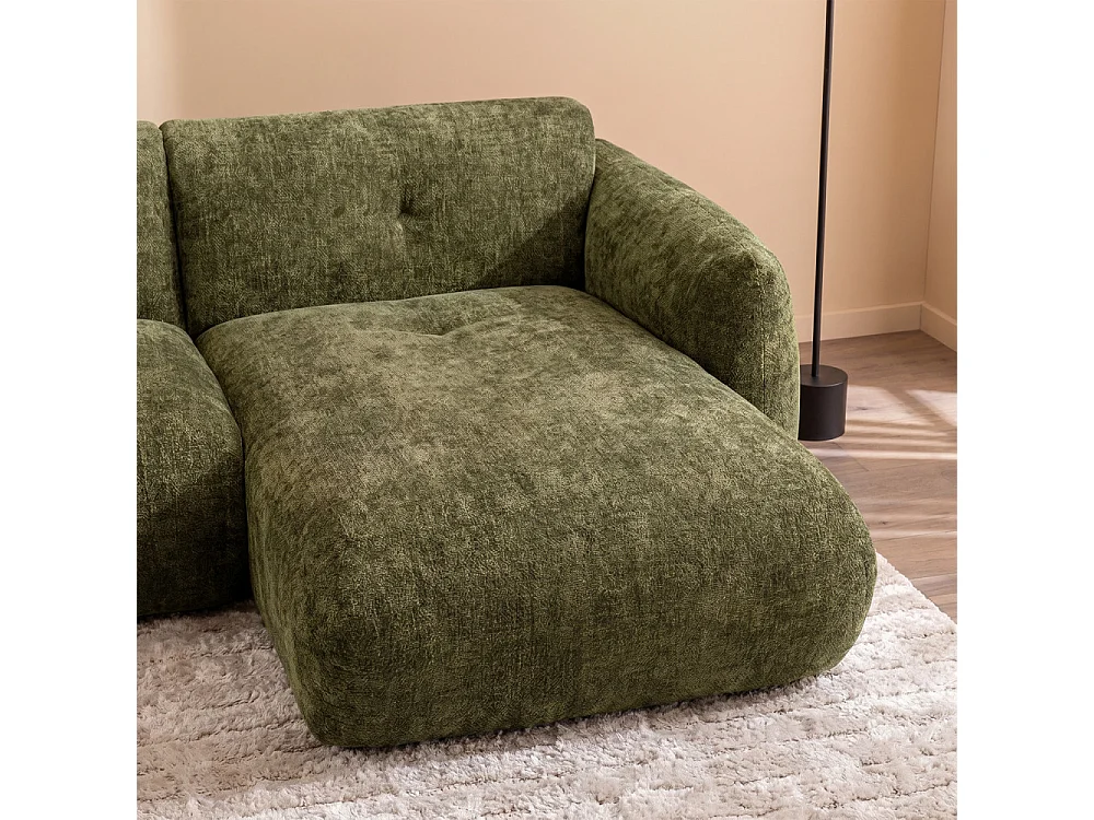 Bocca - Canapé d'angle droit 4 places en tissu à dossier capitonné - Vert olive