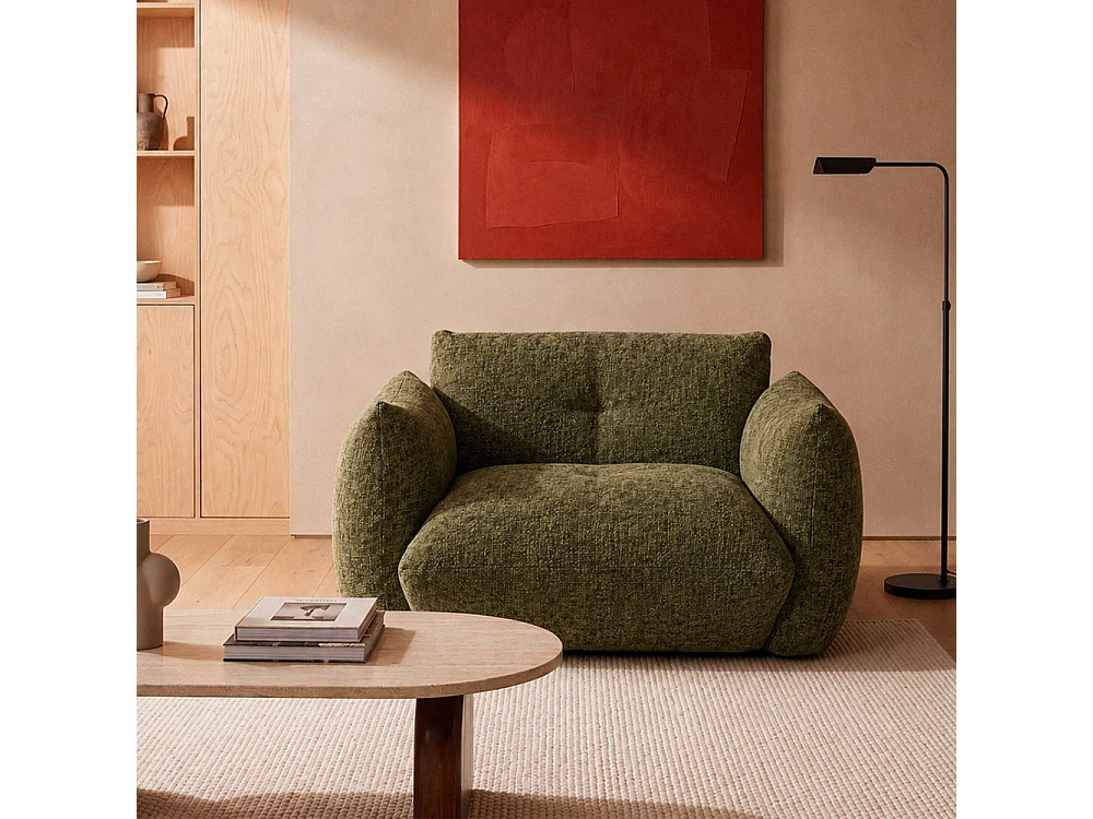 Bocca - Fauteuil en tissu à dossier capitonné - Vert olive