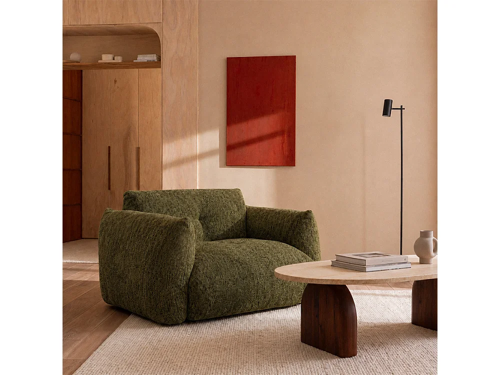 Bocca - Fauteuil en tissu à dossier capitonné - Vert olive