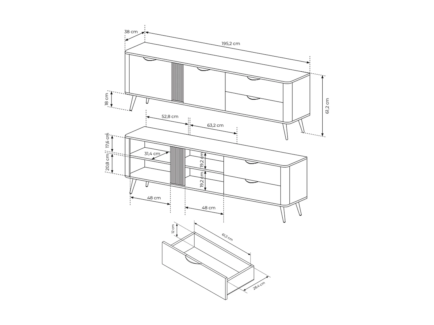 TV-Lowboard 2-türig mit Schublade - Dunin-Eiche - 195 cm - VERIS