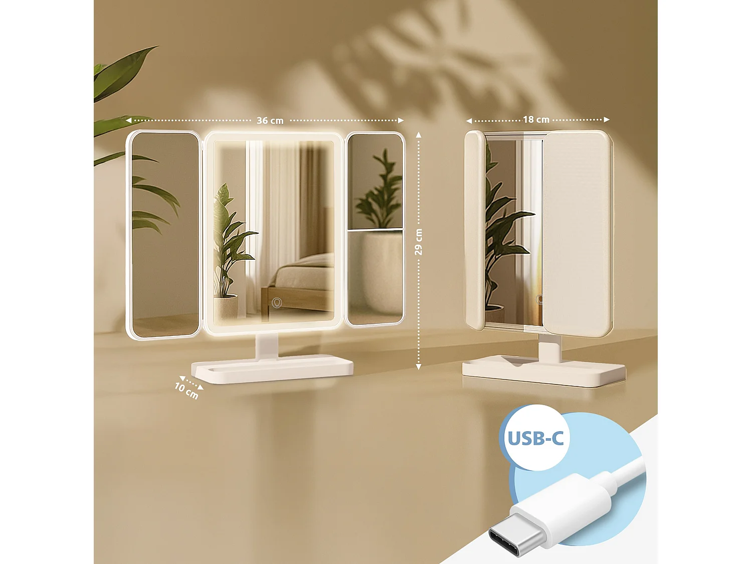 Miroir Led de Maquillage - Plastique - Blanc - Otley