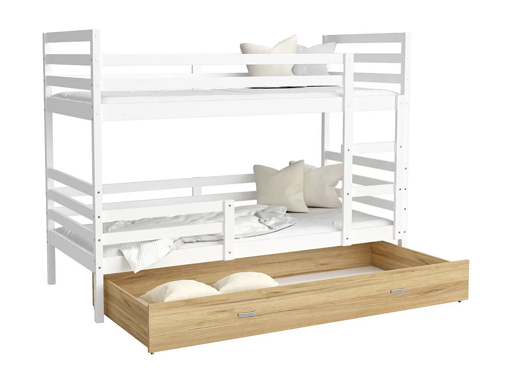 Lit Superpose Milan 90x190 tiroir Blanc - Pin