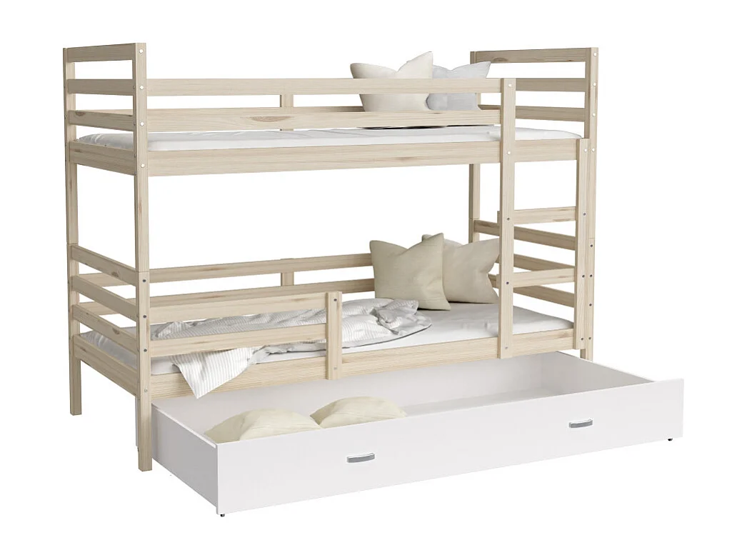 Lit Superpose Milan 90x190 tiroir Pin - blanc