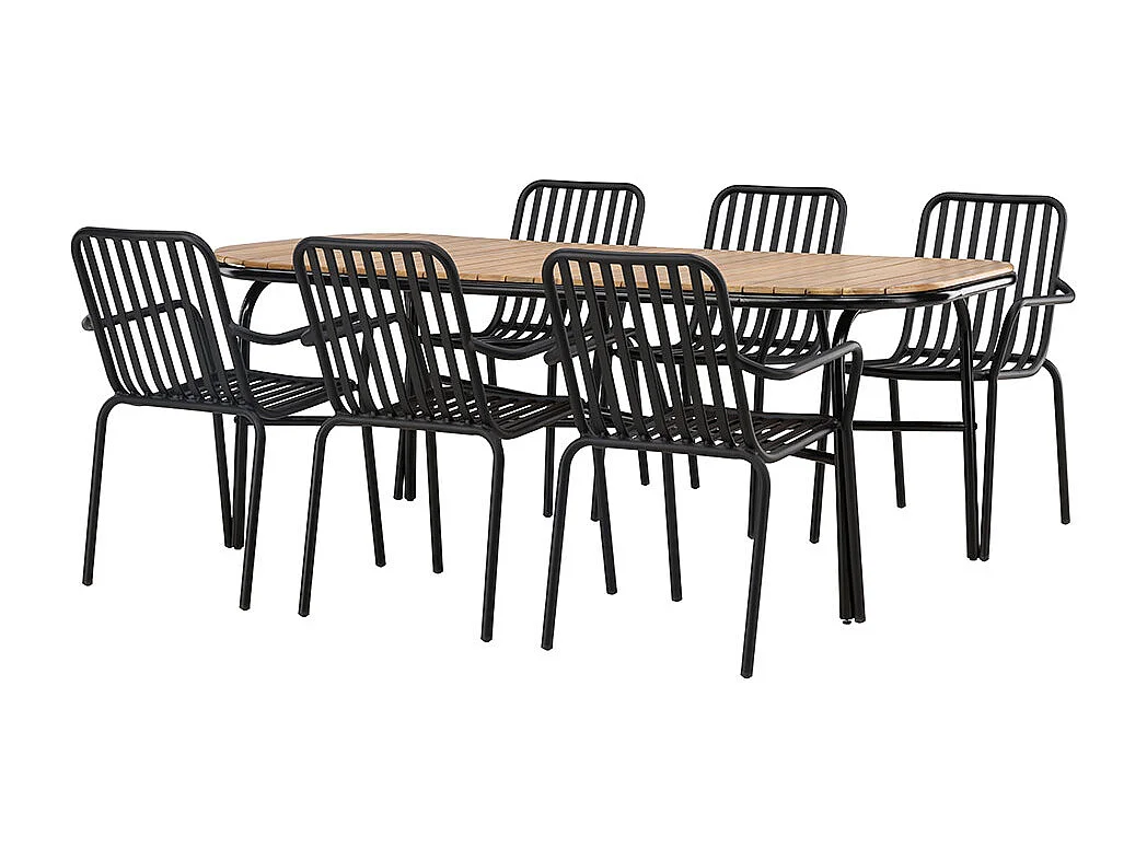 Holmbeck Gartenset Tisch 90x200cm natur, 6 Stühle schwarz.