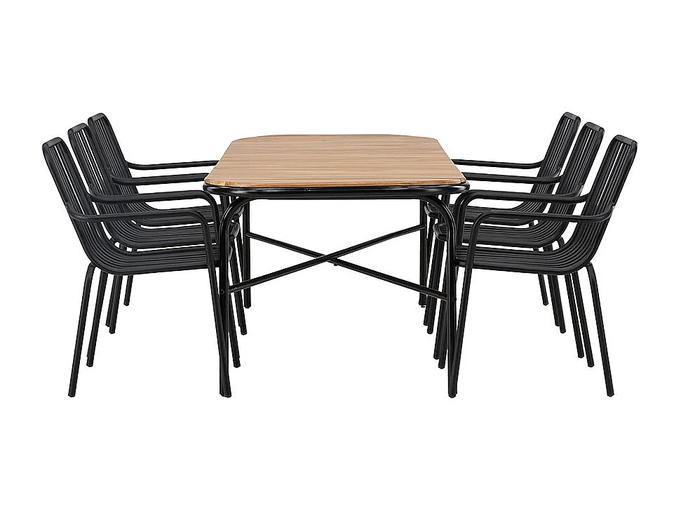 Holmbeck Gartenset Tisch 90x200cm natur, 6 Stühle schwarz.