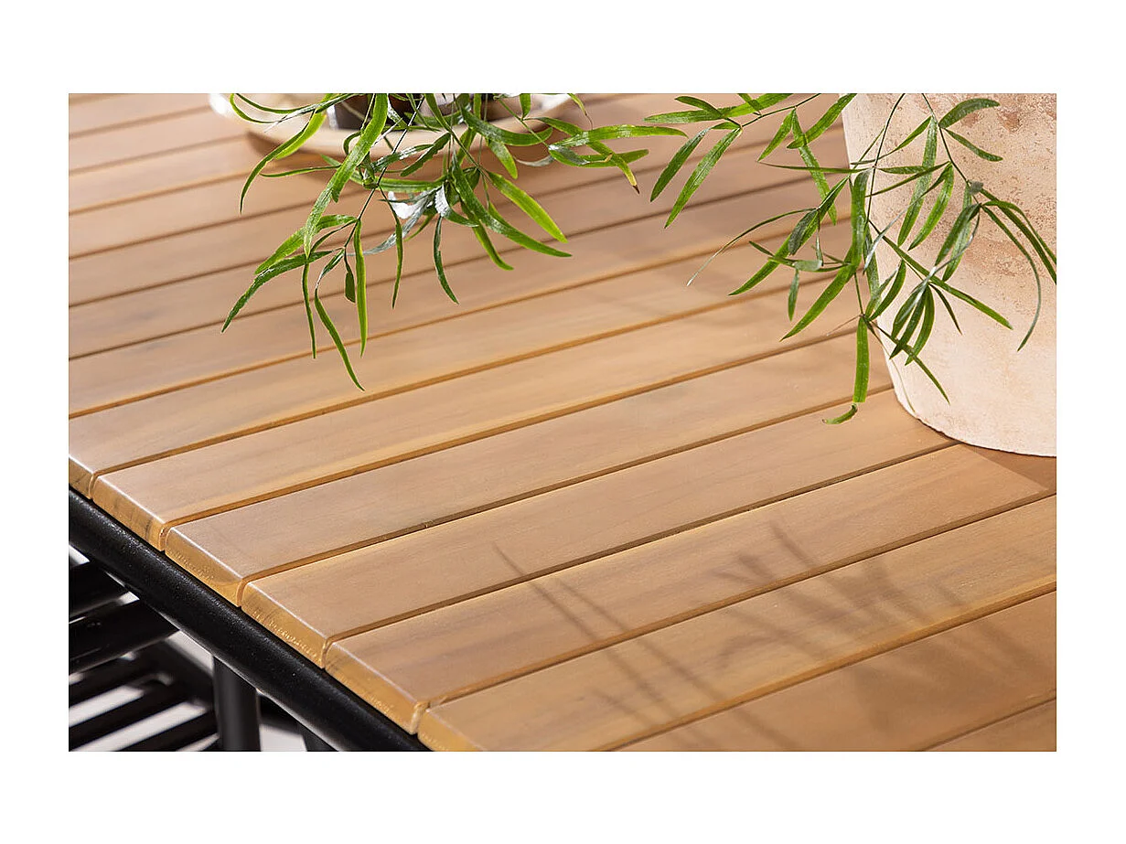Holmbeck Gartenset Tisch 90x200cm natur, 6 Stühle schwarz.