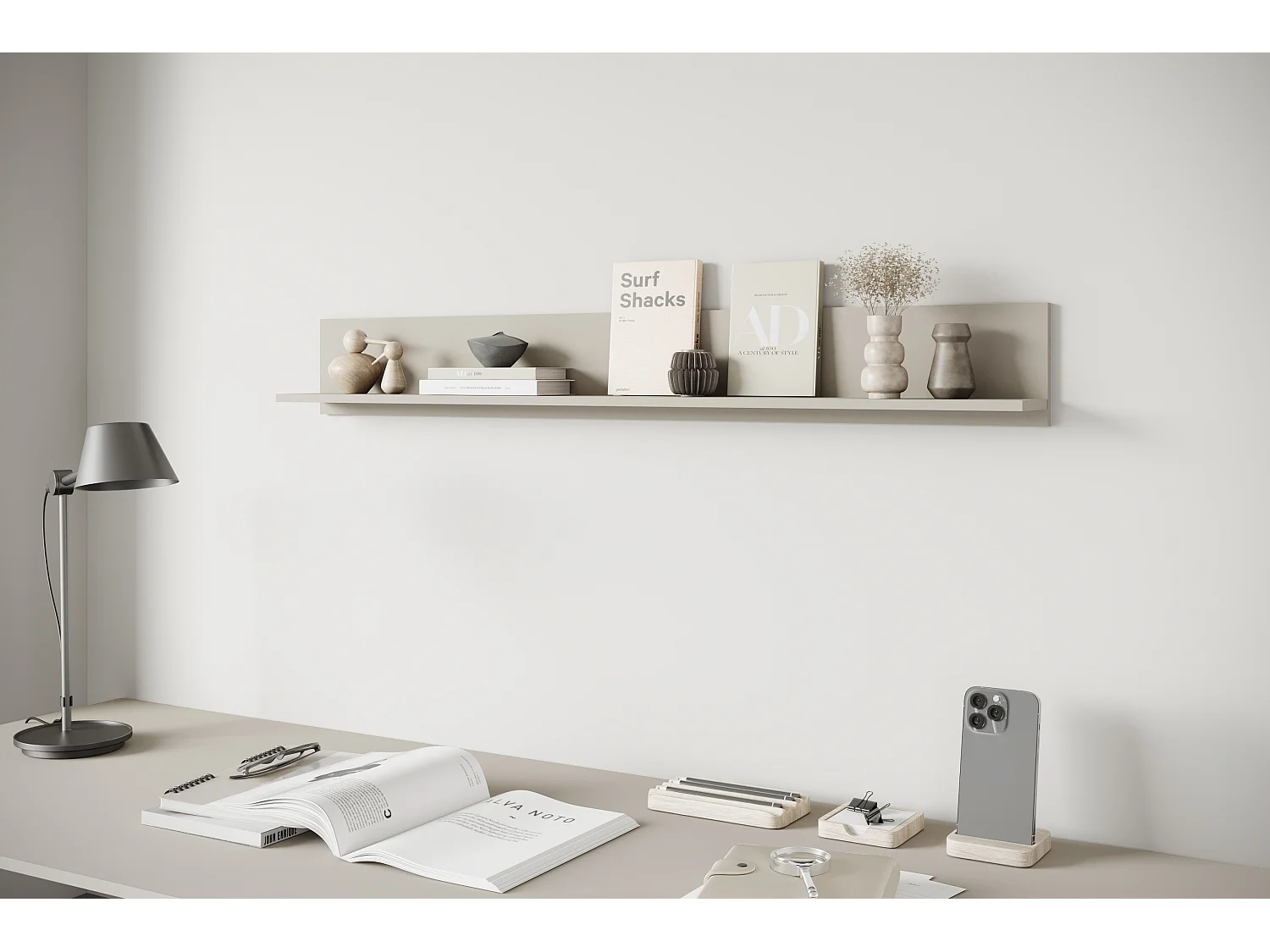 Moderne Beige Cashmere Wandregal - Minimalistisches Design für Wohnzimmer, Schlafzimmer, Büro