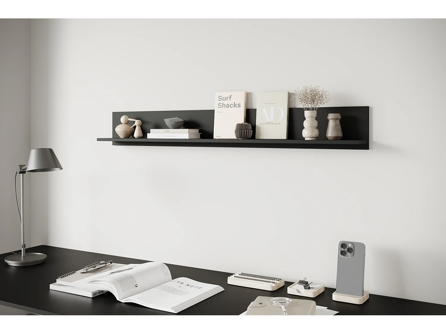 Moderne minimalistische wandplank zwart grafiet