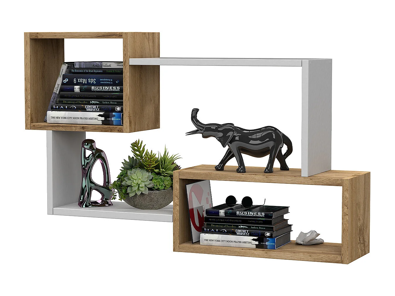 TRIO 05 wall shelf, wall-mounted shelf, floating shelf, wide shelf, white/wotan color