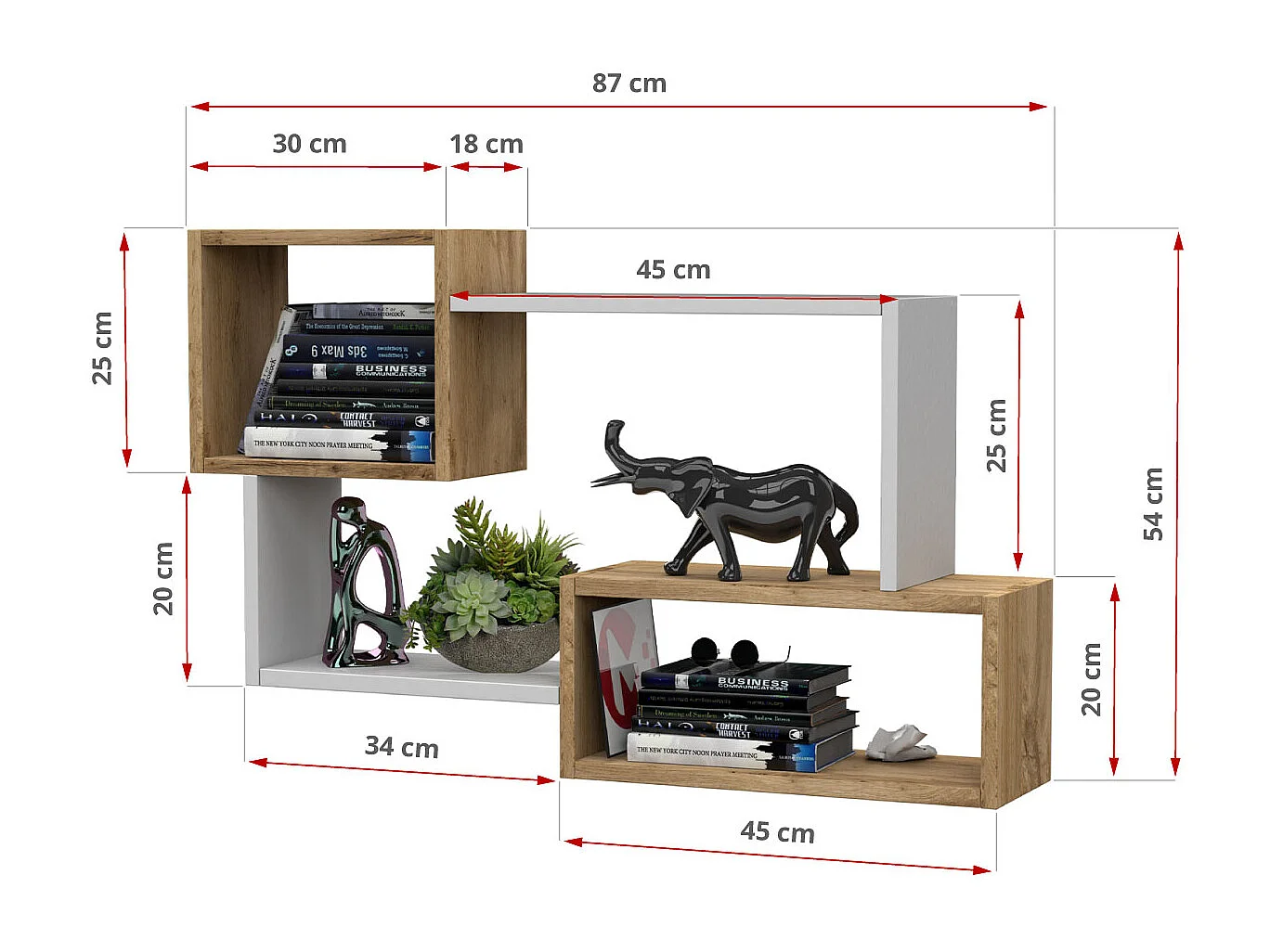 TRIO 05 wall shelf, wall-mounted shelf, floating shelf, wide shelf, white/wotan color