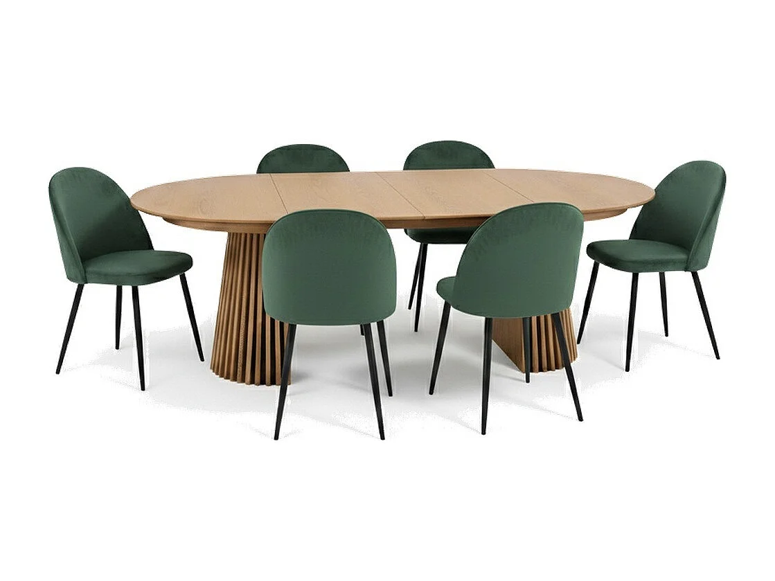 Tokyo ensemble de table à manger table à manger naturel, 6 chaises en velours vert.
