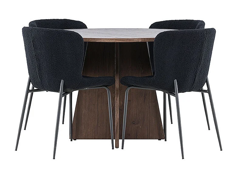 Bootcut ensemble pour salle à manger table Ø110cm et 4 chaises teddy mocca.