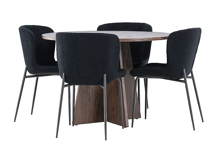 Bootcut ensemble pour salle à manger table Ø110cm et 4 chaises teddy mocca.