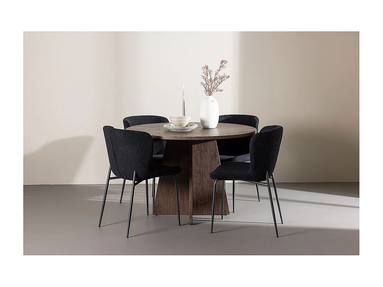 Bootcut ensemble pour salle à manger table Ø110cm et 4 chaises teddy mocca.