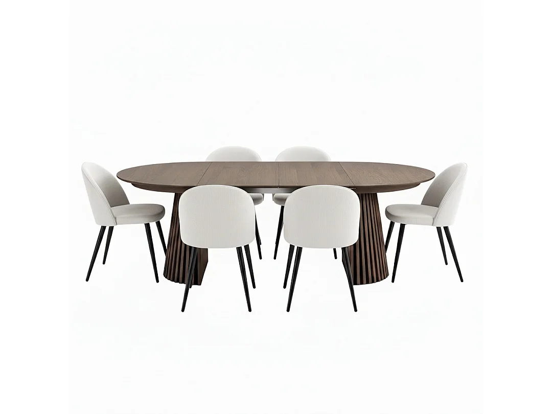 Tokyo ensemble de table à manger table à manger smoked, 6 chaises en velours côtelé beige.