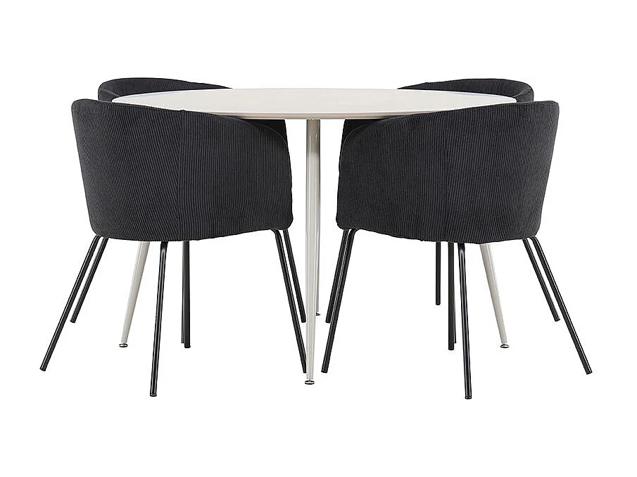 Plaza ensemble pour salle à manger table Ø120cm et 4 chaises velours avec accoudoirs beige.