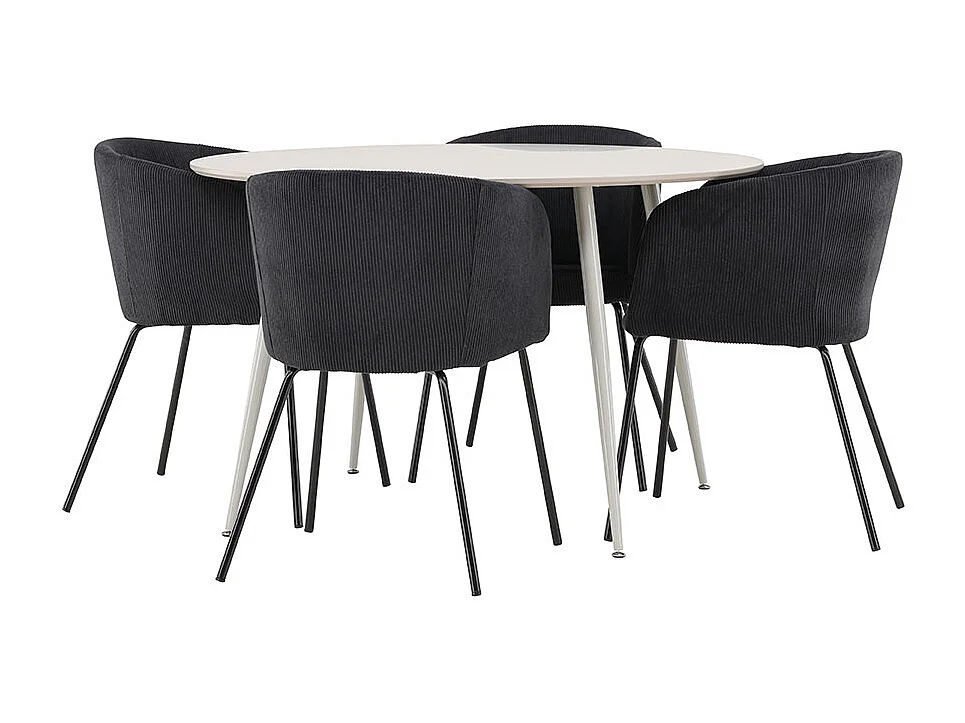 Plaza ensemble pour salle à manger table Ø120cm et 4 chaises velours avec accoudoirs beige.