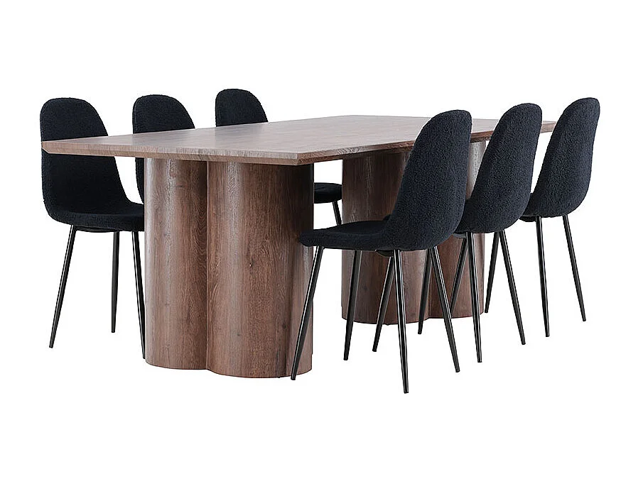 Olivia ensemble pour salle à manger table 100x210cm et 6 chaises teddy mocca.
