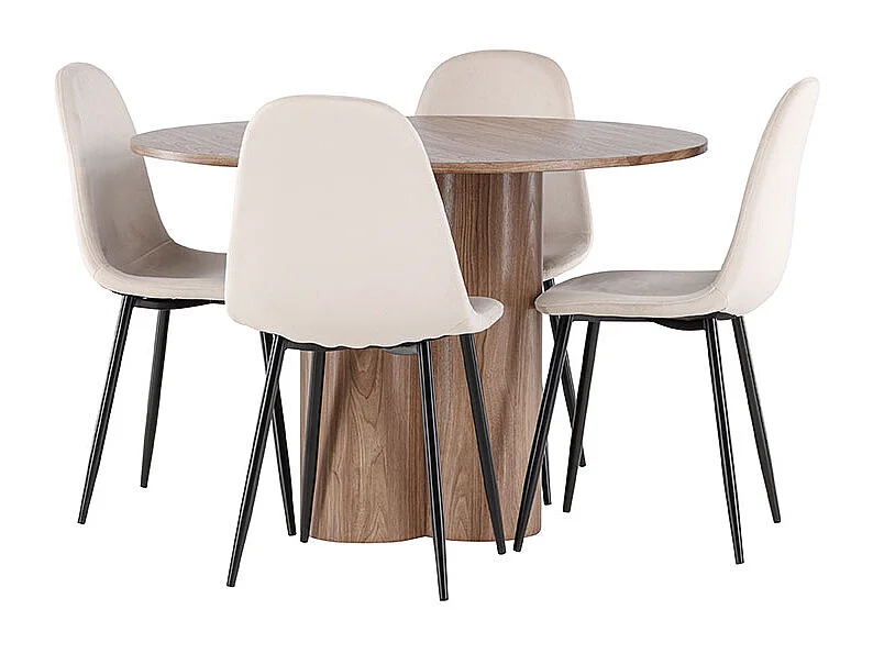 Olivia ensemble pour salle à manger table Ø110cm et 4 chaises velours brun.