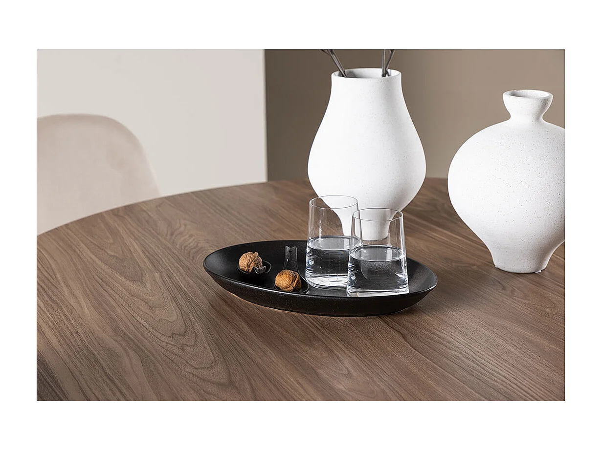 Olivia ensemble pour salle à manger table Ø110cm et 4 chaises velours brun.
