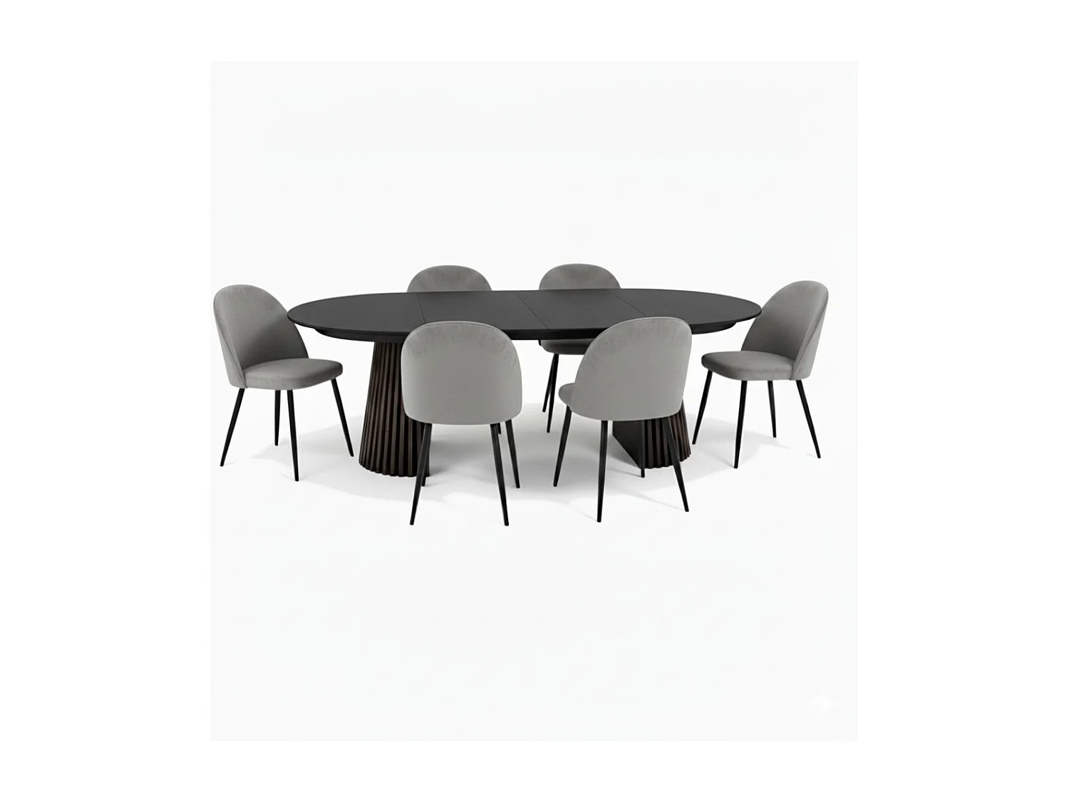 Tokyo ensemble de table à manger table à manger noir, 6 chaises en velours gris.