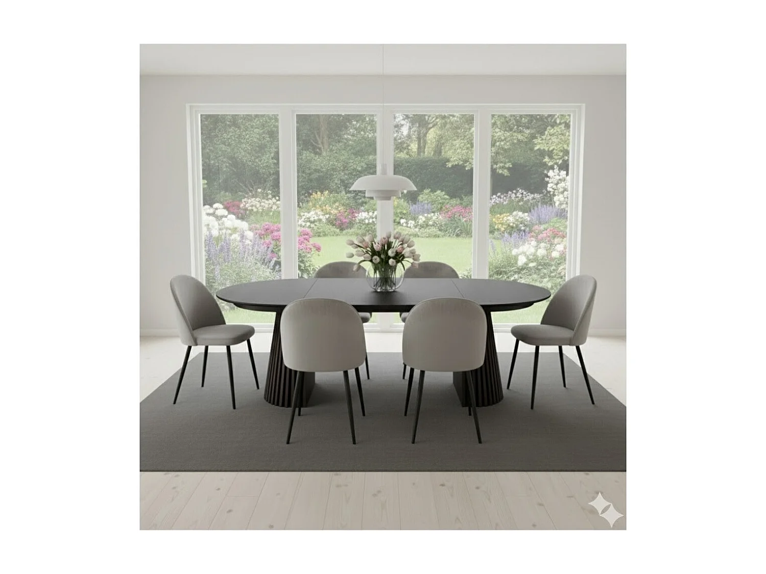 Tokyo ensemble de table à manger table à manger noir, 6 chaises en velours gris.