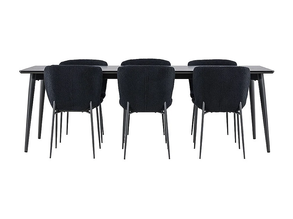 Ellis ensemble pour salle à manger table 85x230cm et 6 chaises teddy noir.