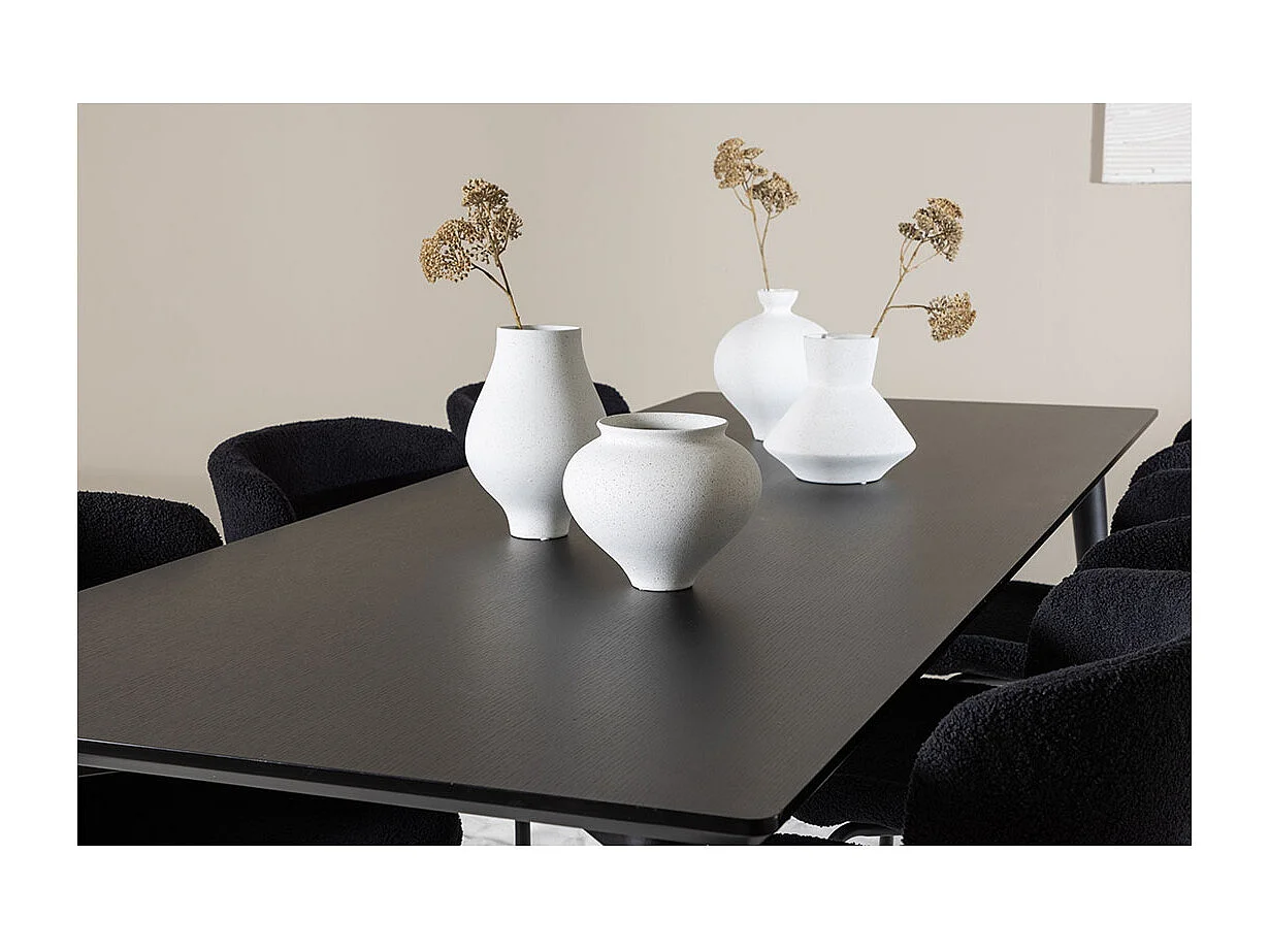 Ellis ensemble pour salle à manger table 85x230cm et 6 chaises teddy noir.