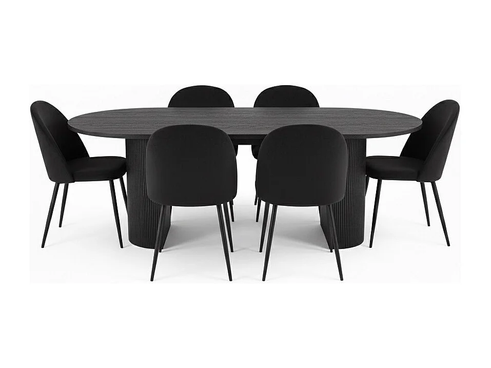 Kyoto ensemble de table à manger table à manger brun foncé, 6 chaises en velours noir.