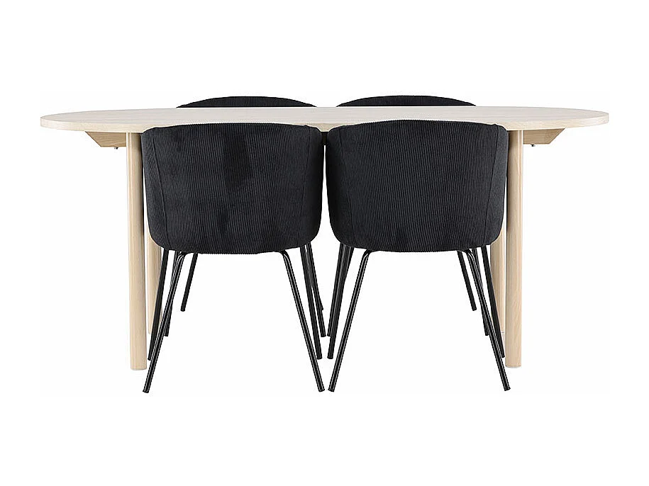 Andy ensemble pour salle à manger table 90x180cm et 4 chaises velours avec accoudoirs whitewash.