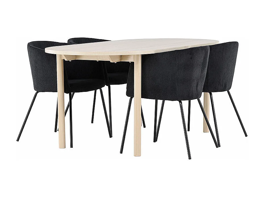 Andy ensemble pour salle à manger table 90x180cm et 4 chaises velours avec accoudoirs whitewash.