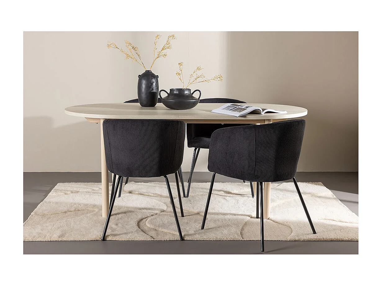 Andy ensemble pour salle à manger table 90x180cm et 4 chaises velours avec accoudoirs whitewash.