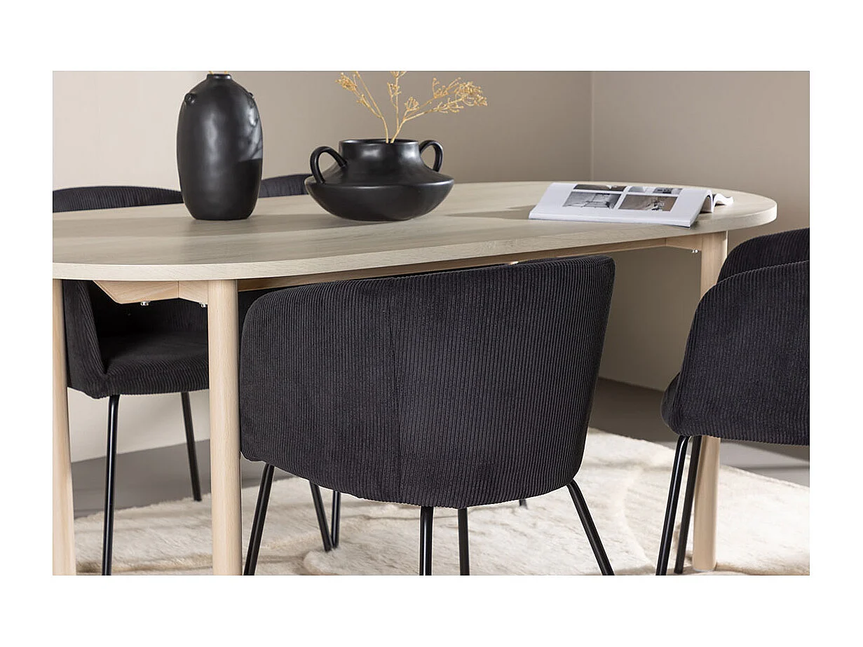 Andy ensemble pour salle à manger table 90x180cm et 4 chaises velours avec accoudoirs whitewash.