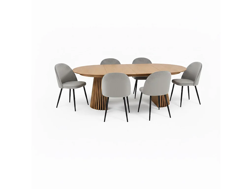 Tokyo ensemble de table à manger table à manger naturel, 6 chaises en velours gris.