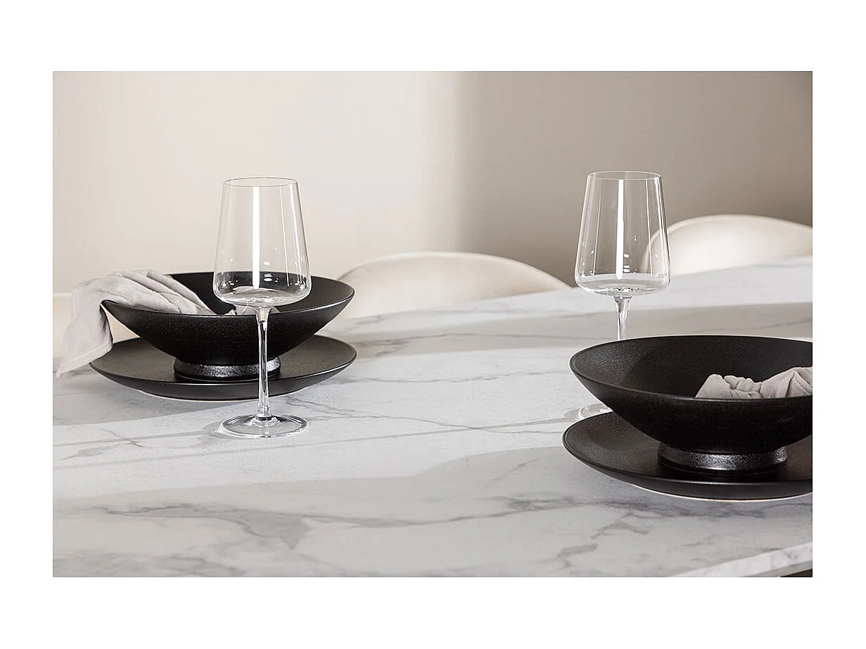 Malaga ensemble pour salle à manger table de salle à manger 90x200cm blanc et 6 Skagen chaise velours beige.