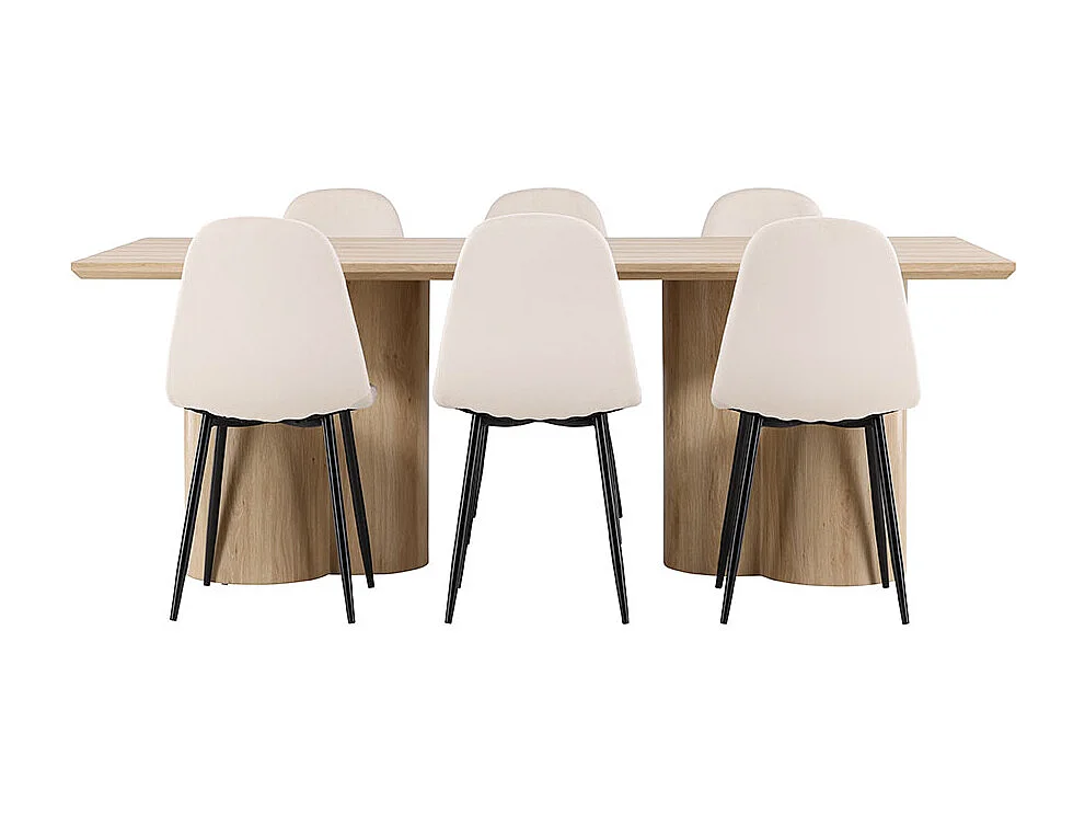 Olivia ensemble pour salle à manger table 100x210cm et 6 chaises velours naturel.