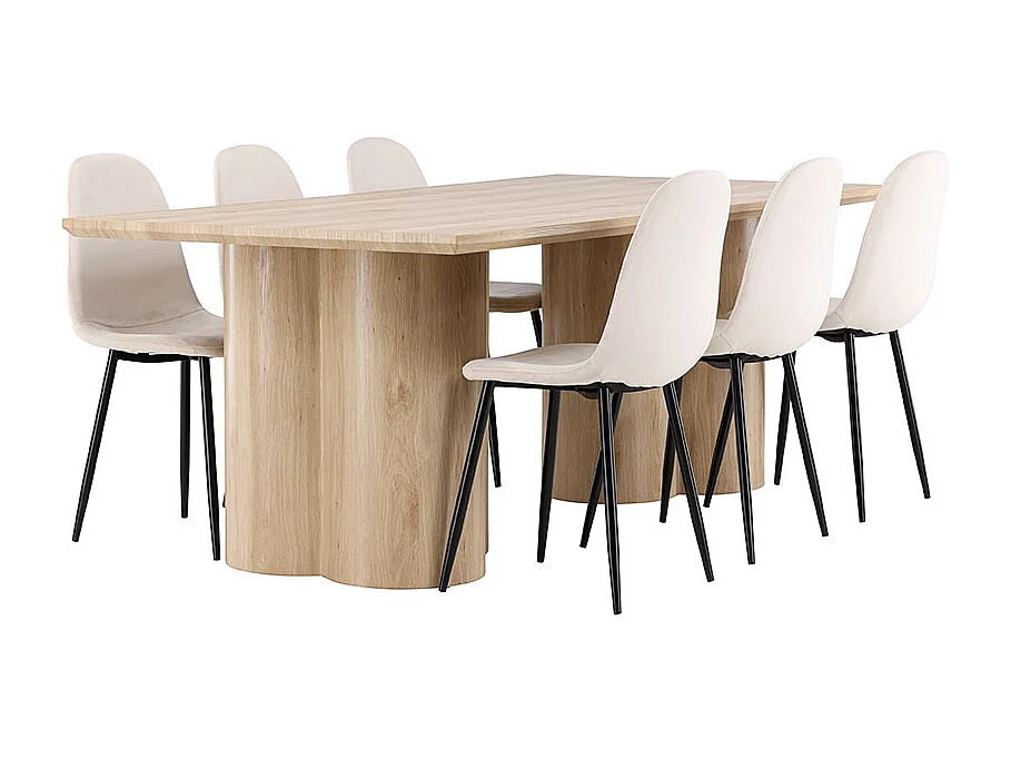 Olivia ensemble pour salle à manger table 100x210cm et 6 chaises velours naturel.