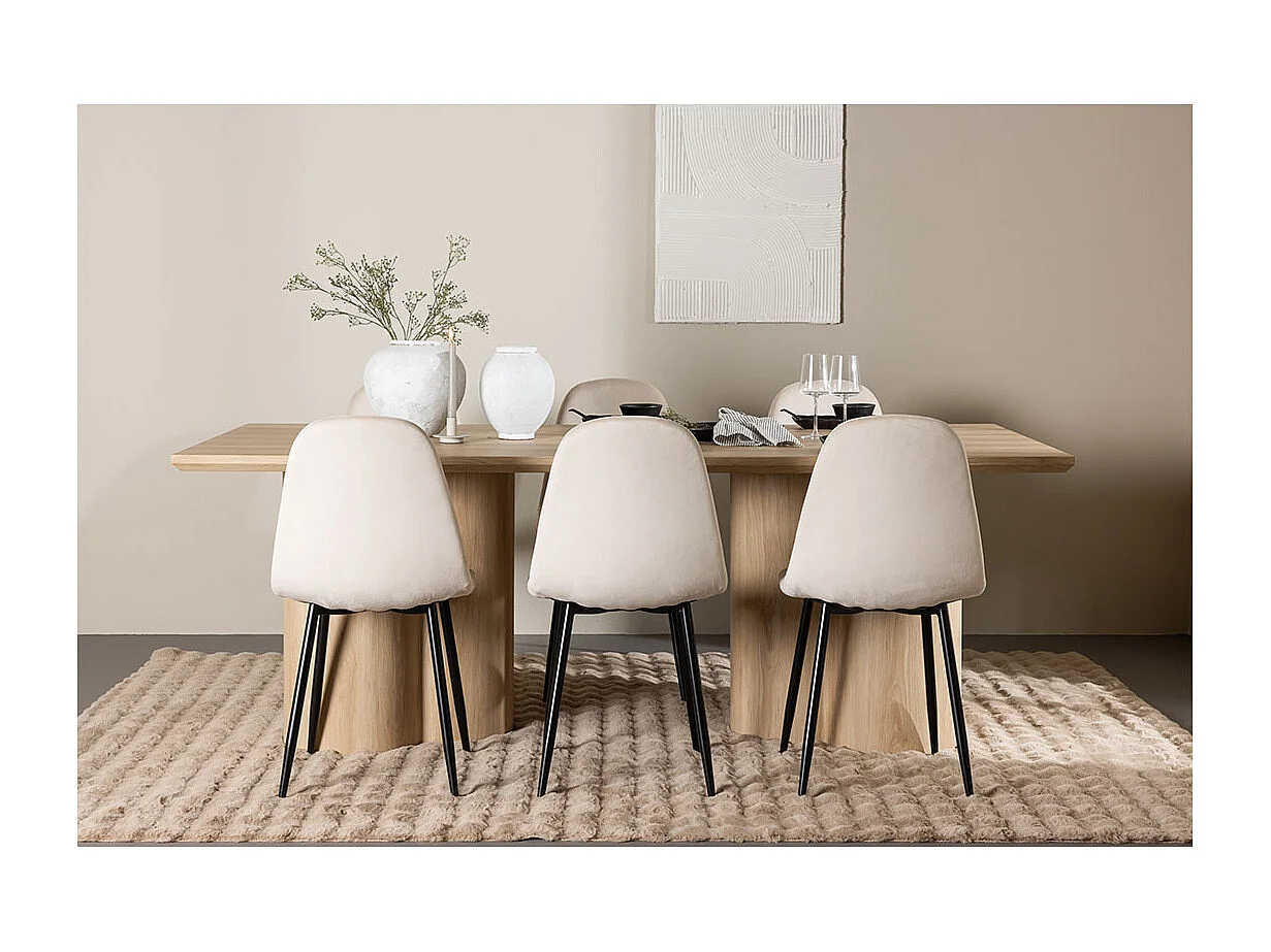 Olivia ensemble pour salle à manger table 100x210cm et 6 chaises velours naturel.