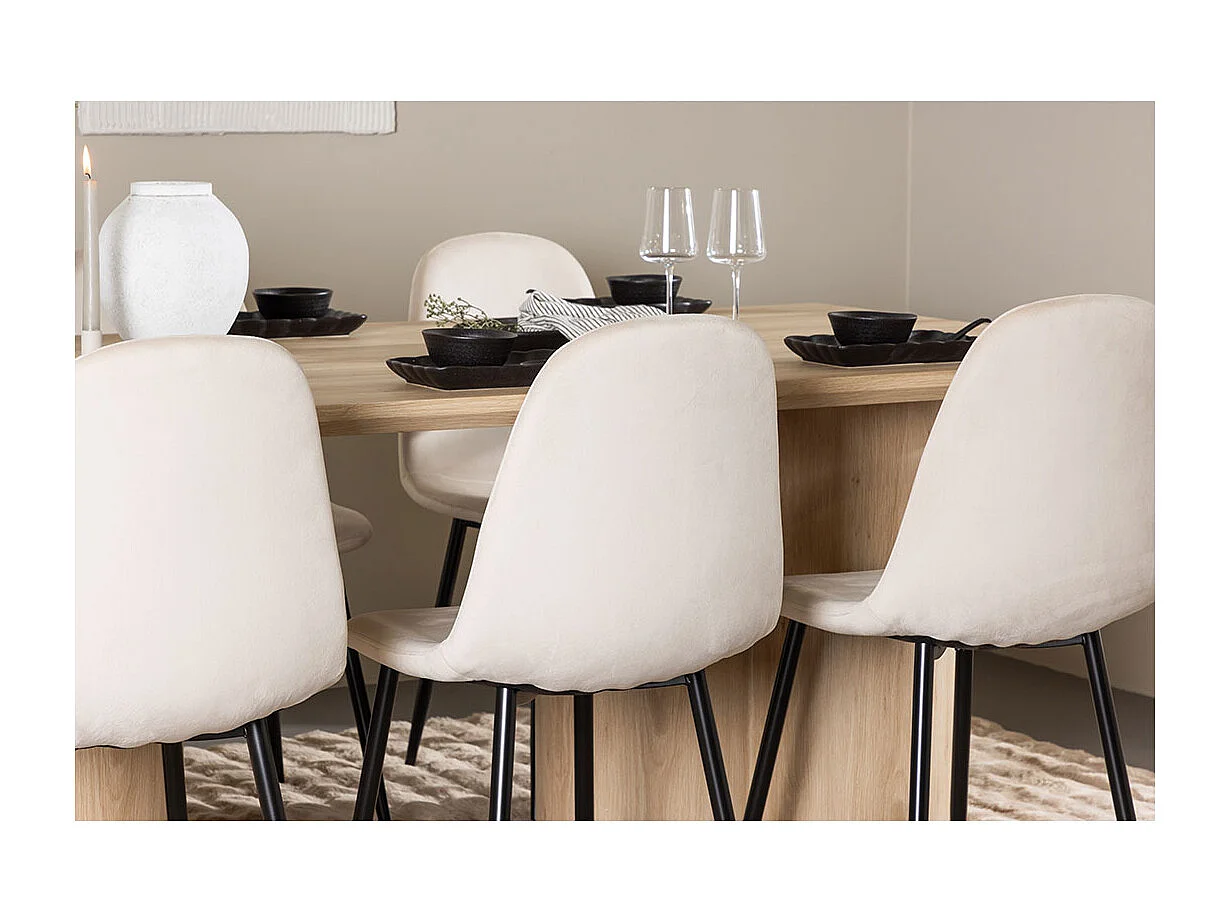 Olivia ensemble pour salle à manger table 100x210cm et 6 chaises velours naturel.