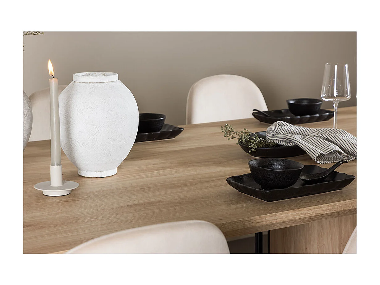 Olivia ensemble pour salle à manger table 100x210cm et 6 chaises velours naturel.