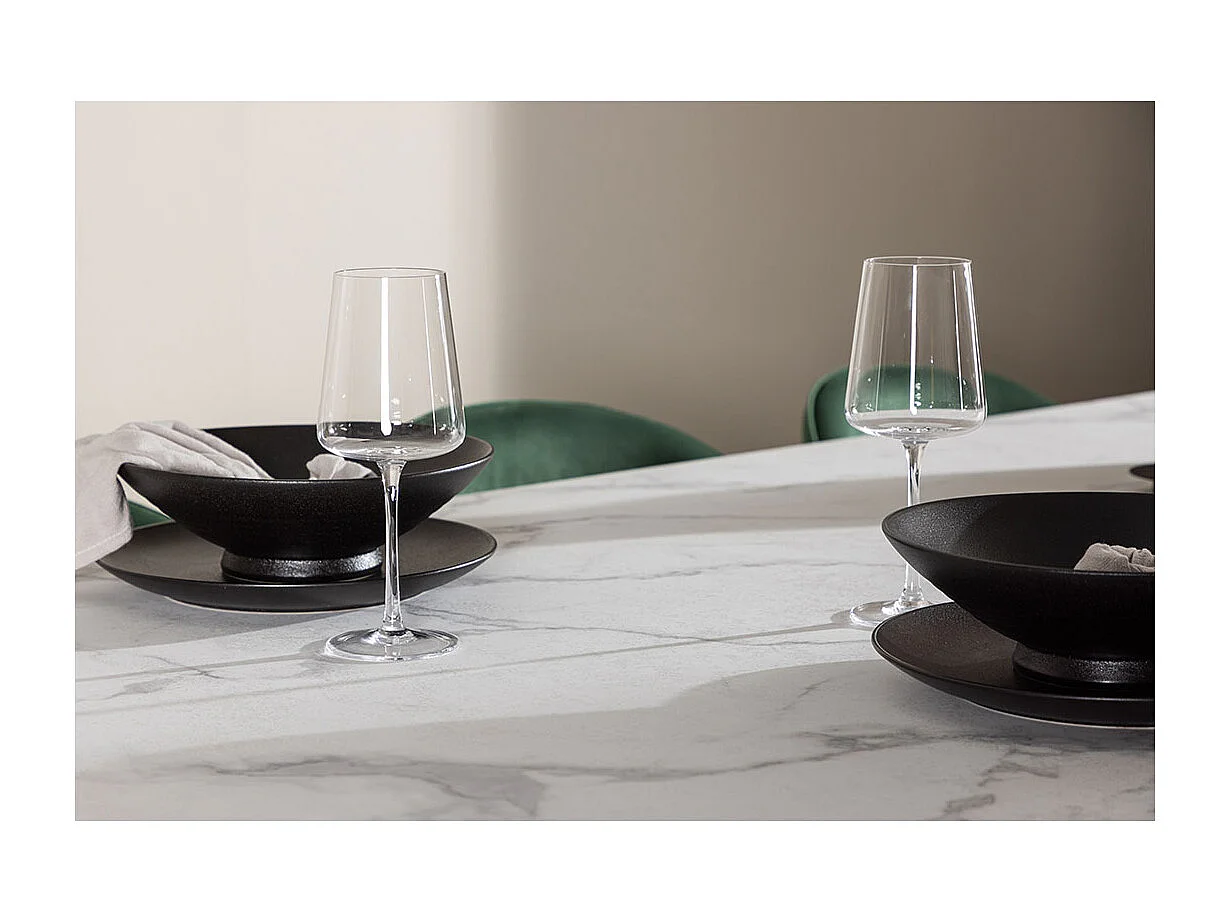 Malaga ensemble pour salle à manger table de salle à manger 90x200cm blanc et 6 Skagen chaise velours vert.