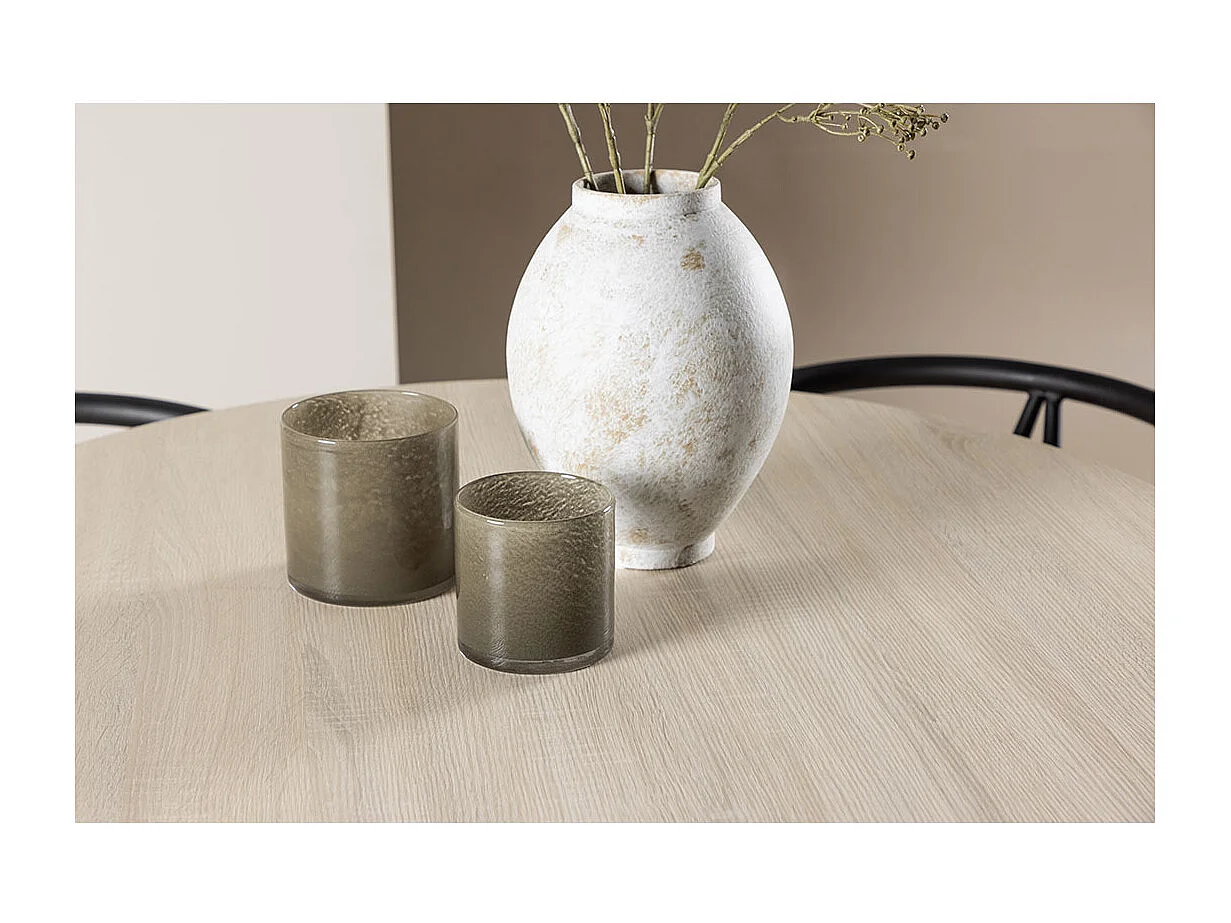 Plaza ensemble pour salle à manger table Ø100cm et 4 chaises avec accoudoirs empilables whitewash.