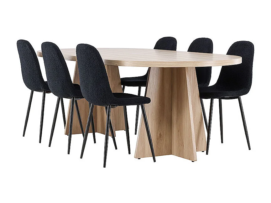 Bootcut ensemble pour salle à manger table 115x230cm et 6 chaises teddy naturel.
