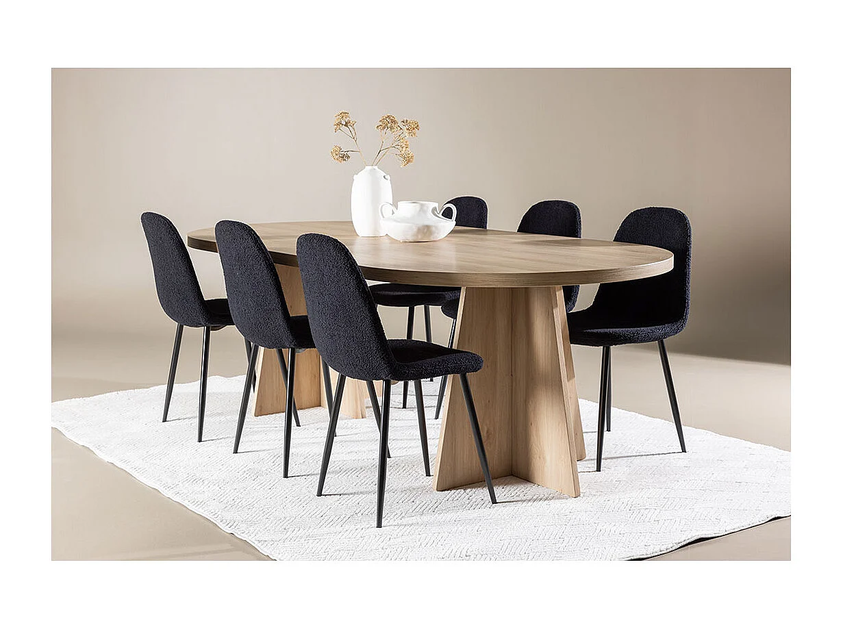 Bootcut ensemble pour salle à manger table 115x230cm et 6 chaises teddy naturel.